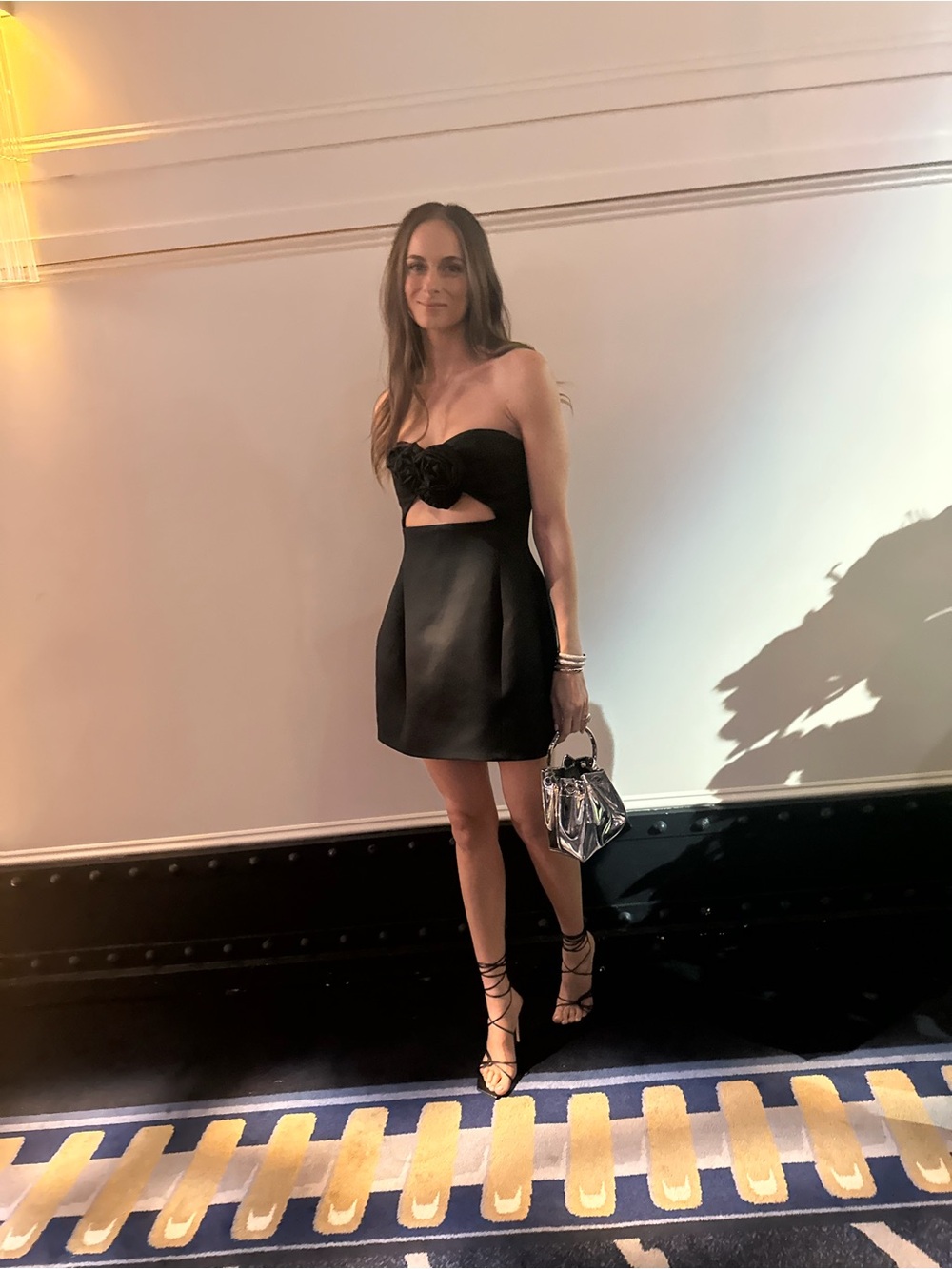 Magda Butrym Black Strapless Mini Dress with Floral Bust Detail